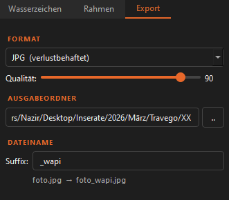 Export-Einstellungen in WAPI